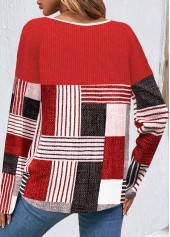 Red Button Geometric Print Long Sleeve T Shirt | thumb picture 