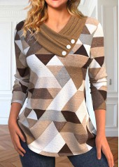 Light Coffee Asymmetry Geometric Print T Shirt