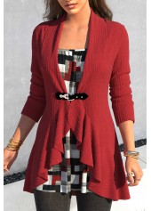 Wine Red Fake 2in1 Geometric Print T Shirt | thumb picture 