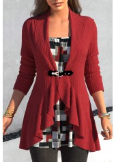 Wine Red Fake 2in1 Geometric Print T Shirt