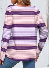 Purple Button Striped Long Sleeve T Shirt | thumb picture 