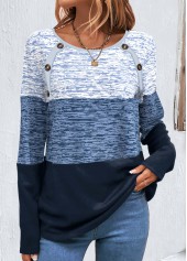 Plus Size Blue Patchwork Striped Long Sleeve Sweatshirt