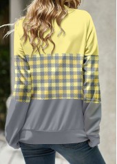 Light Yellow Patchwork Plaid Long Sleeve Sweatshirt | thumb picture 