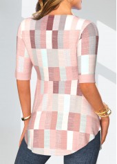 Light Pink Patchwork Geometric Print Fake Two Piece Twinset