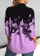 Halloween Purple Button Long Sleeve Shirt Collar Blouse | thumb picture 