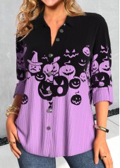 Halloween Purple Button Long Sleeve Shirt Collar Blouse | thumb picture 