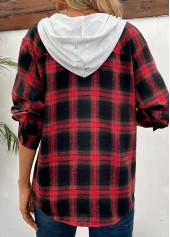 Red Patchwork Plaid Long Sleeve Hooded Coat | thumb picture 