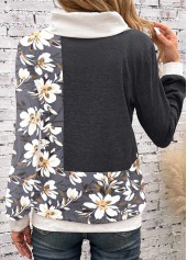 Dark Grey Patchwork Floral Print Long Sleeve Sweatshirt | thumb picture 