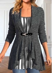 Dark Grey Geometric Print Fake Two Piece Twinset