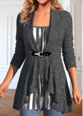 Dark Grey Geometric Print Fake Two Piece Twinset