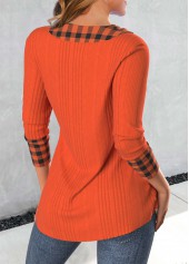 Brick Red Patchwork Plaid Long Sleeve Sweatshirt | thumb picture 