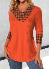Brick Red Patchwork Plaid Long Sleeve Sweatshirt | thumb picture 