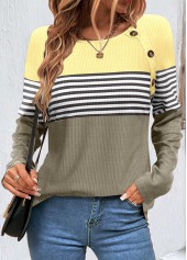 Sage Green Patchwork Striped Long Sleeve Sweatshirt | thumb picture 