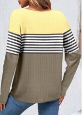 Sage Green Patchwork Striped Long Sleeve Sweatshirt | thumb picture 