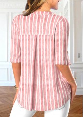 Light Pink Button Striped Half Sleeve Blouse | thumb picture 