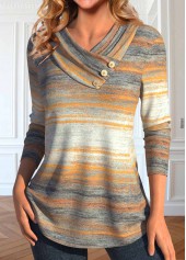Multi Color Button Striped Long Sleeve T Shirt | thumb picture 