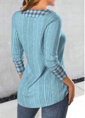 Dusty Blue Patchwork Plaid Long Sleeve Sweatshirt | thumb picture 