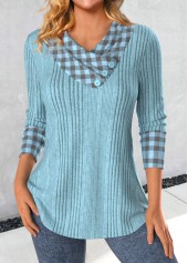 Dusty Blue Patchwork Plaid Long Sleeve Sweatshirt