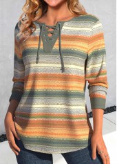 Multi Color Lace Up Striped T Shirt | thumb picture 