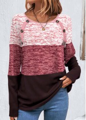 Pink Patchwork Long Sleeve Round Neck Sweatshirt