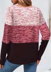 Pink Patchwork Long Sleeve Round Neck Sweatshirt | thumb picture 