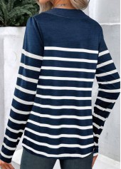 Navy Button Striped Long Sleeve T Shirt | thumb picture 
