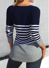 Navy Patchwork Striped Long Sleeve T Shirt | thumb picture 