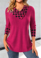 Hot Pink Patchwork Plaid Long Sleeve Sweatshirt