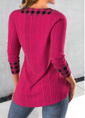 Hot Pink Patchwork Plaid Long Sleeve Sweatshirt | thumb picture 
