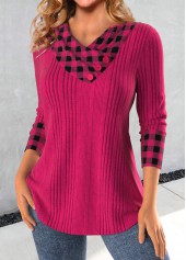 Hot Pink Patchwork Plaid Long Sleeve Sweatshirt | thumb picture 