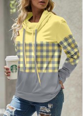Plus Size Light Yellow Patchwork Plaid Sweatshirt
