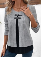 Light Grey Marl Long Sleeve Fake Two Piece Twinset