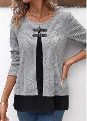 Light Grey Marl Long Sleeve Fake Two Piece Twinset | thumb picture 