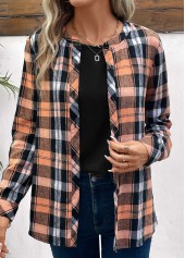 Orange Button Plus Size Plaid Long Sleeve Blouse | thumb picture 