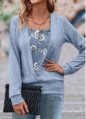 Dusty Blue Fake 2in1 Random Floral Print Sweatshirt | thumb picture 