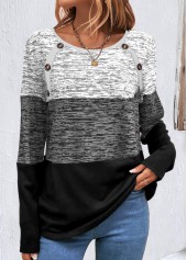 Grey Patchwork Long Sleeve Round Neck Sweatshirt