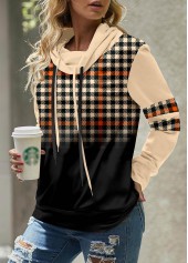 Light Coffee Patchwork Plaid Long Sleeve Sweatshirt