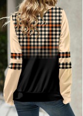 Light Coffee Patchwork Plaid Long Sleeve Sweatshirt | thumb picture 
