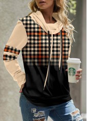 Light Coffee Patchwork Plaid Long Sleeve Sweatshirt | thumb picture 