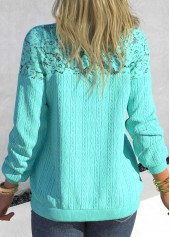 Cyan Patchwork Long Sleeve Round Neck Sweatshirt | thumb picture 