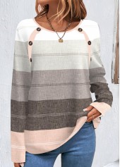 Multi Color Button Long Sleeve T Shirt