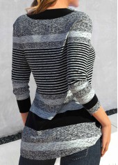 Grey Asymmetry Striped Long Sleeve T Shirt | thumb picture 
