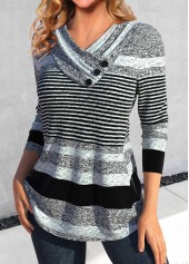 Grey Asymmetry Striped Long Sleeve T Shirt | thumb picture 