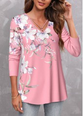 Pink Circular Ring Floral Print T Shirt | thumb picture 