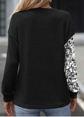 Black Patchwork Striped Long Sleeve Round Neck Sweatshirt | thumb picture 