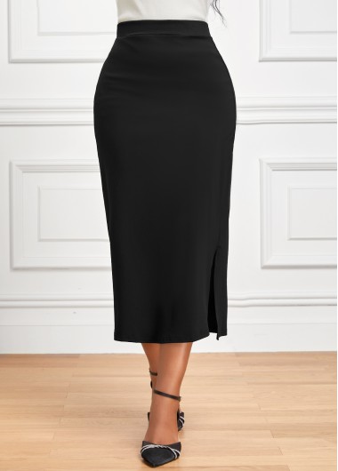 Modlily Black Side Split Elastic Waist Bodycon Skirt - S