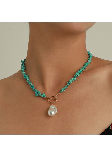 women clothes image of Turquoise Color Round Alloy Detail Necklace