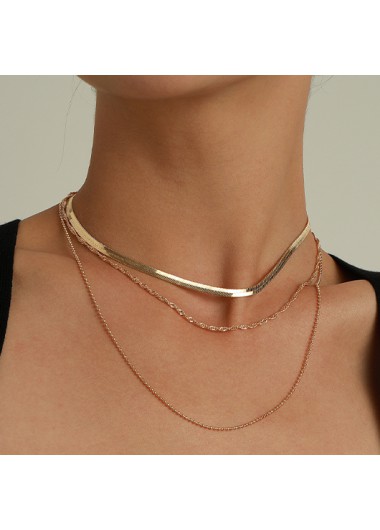 women clothes image of Gold V-Shaped Herringbone Chain Layered Alloy Necklace
