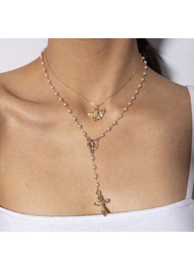 women clothes image of Gold Color Round Alloy Detail Necklace