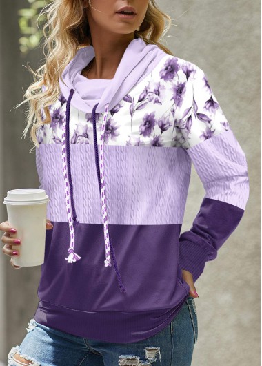 Modlily Plus Size Light Purple Patchwork Floral Print Sweatshirt - 1X